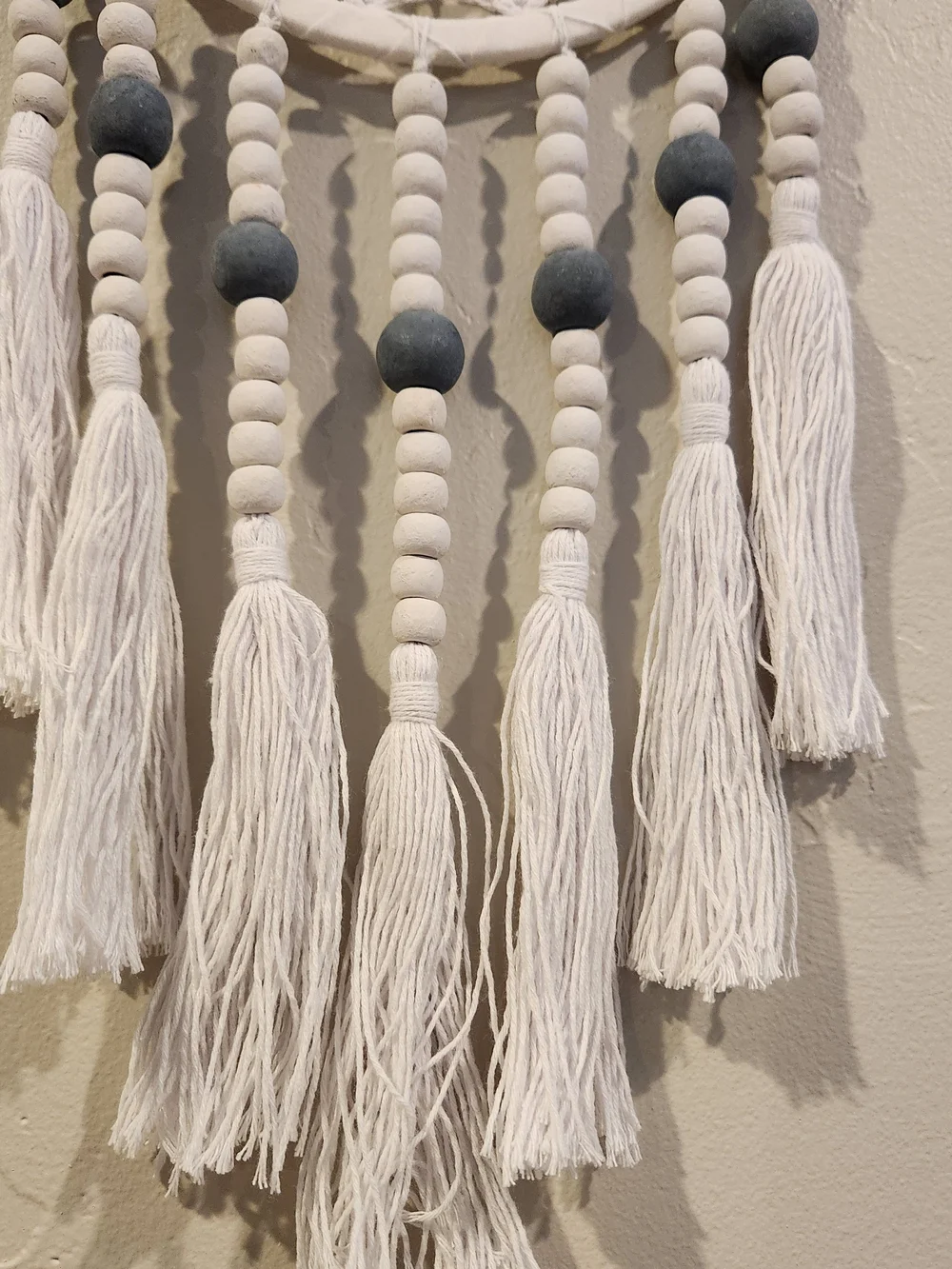 White and Teal Dreamcatcher Wall Hanging Boho Beaded Crochet
